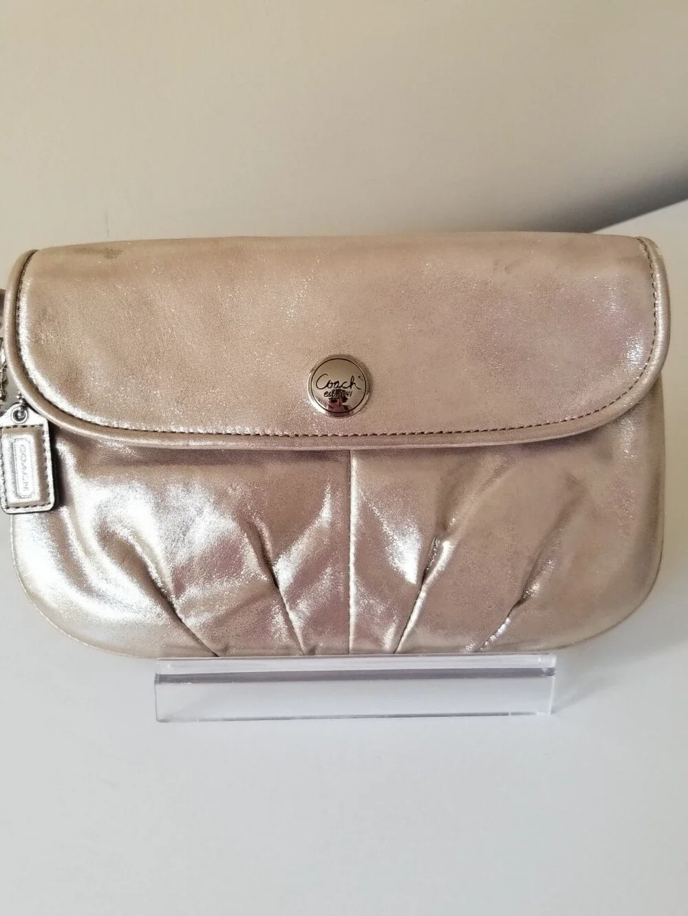 Coach Large Metallic Flap Wristlet Pewter